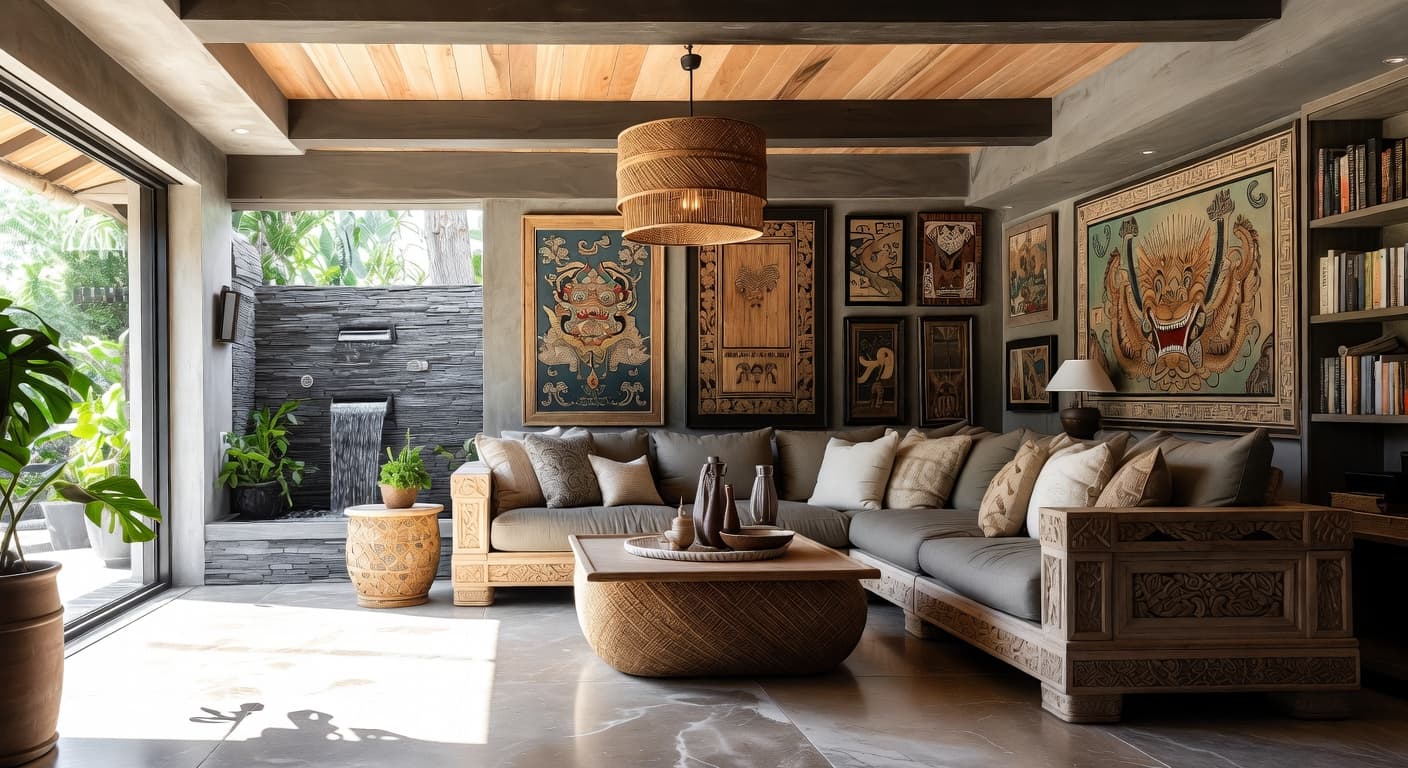 Balinese basement interior design - featuring balinese style furniture, decor, colors, and layout ideas for your basement