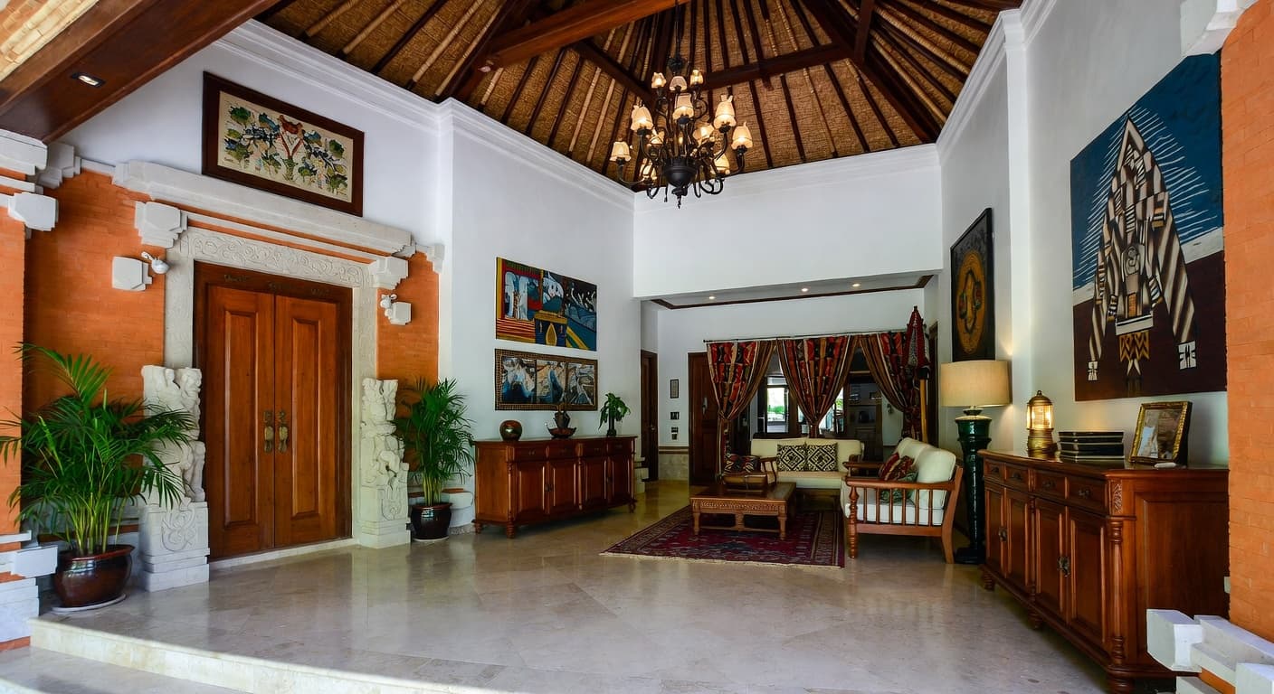Balinese entryway interior design - featuring balinese style furniture, decor, colors, and layout ideas for your entryway