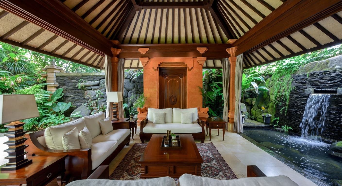 Balinese meditation space interior design - featuring balinese style furniture, decor, colors, and layout ideas for your meditation space