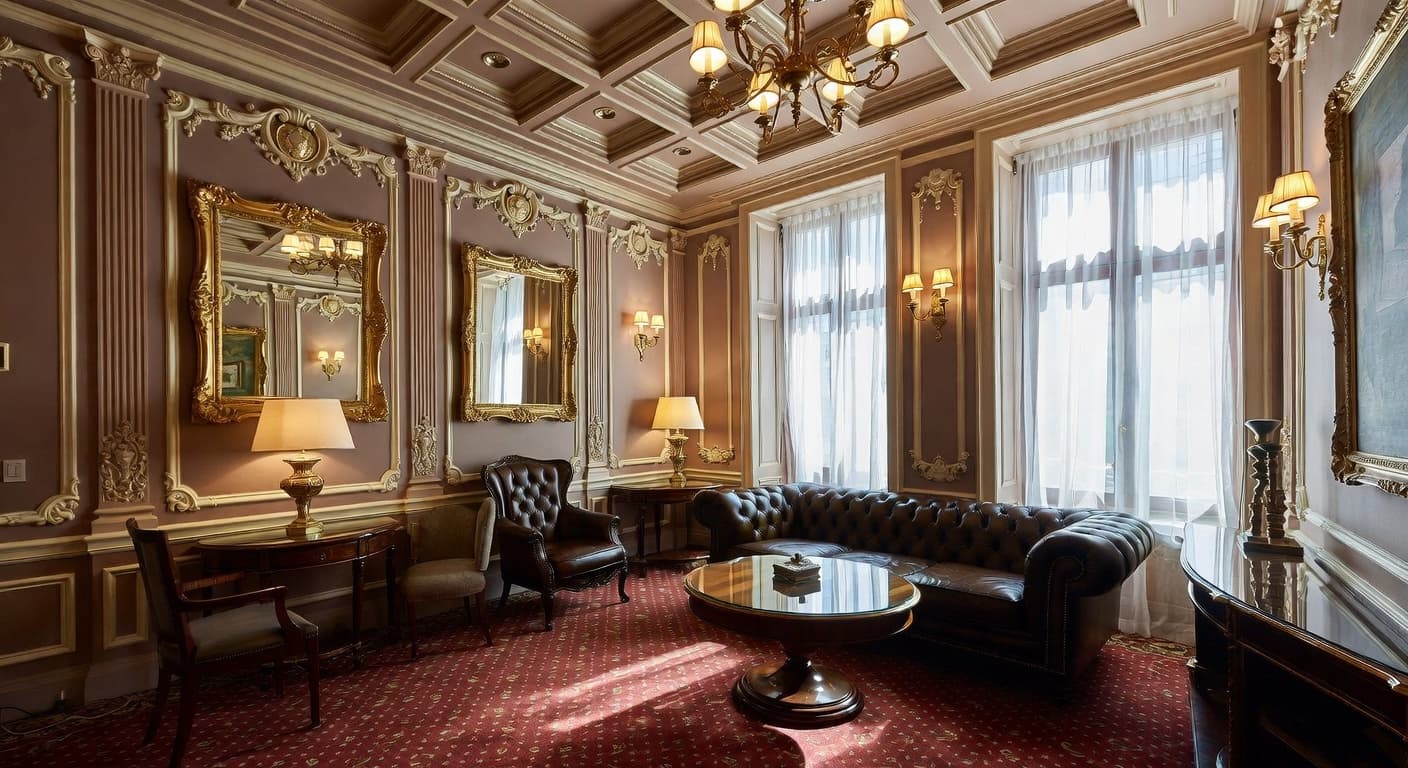 Baroque smoking room / cigar lounge interior design - featuring baroque style furniture, decor, colors, and layout ideas for your smoking room / cigar lounge