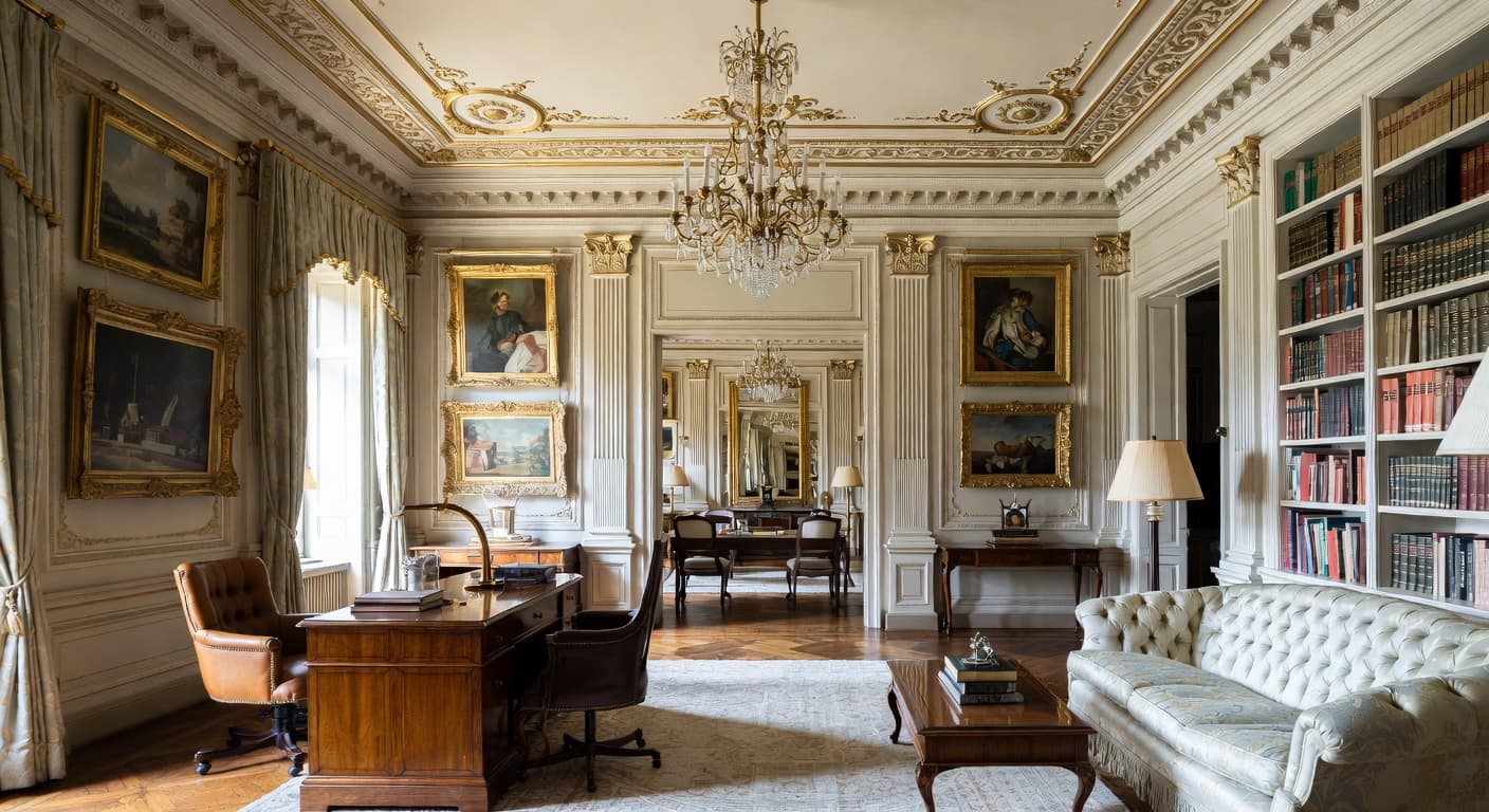 Baroque storage room interior design - featuring baroque style furniture, decor, colors, and layout ideas for your storage room