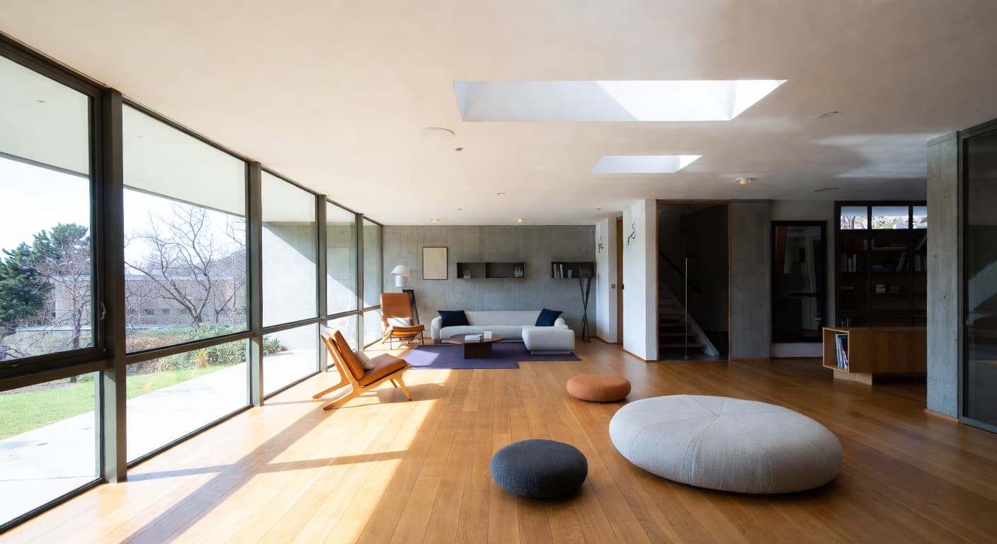 Bauhaus meditation space interior design - featuring bauhaus style furniture, decor, colors, and layout ideas for your meditation space