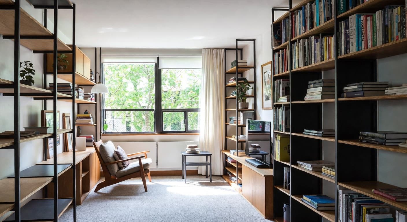 Bauhaus reading nook interior design - featuring bauhaus style furniture, decor, colors, and layout ideas for your reading nook