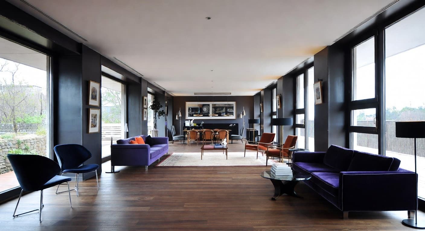 Bauhaus smoking room / cigar lounge interior design - featuring bauhaus style furniture, decor, colors, and layout ideas for your smoking room / cigar lounge