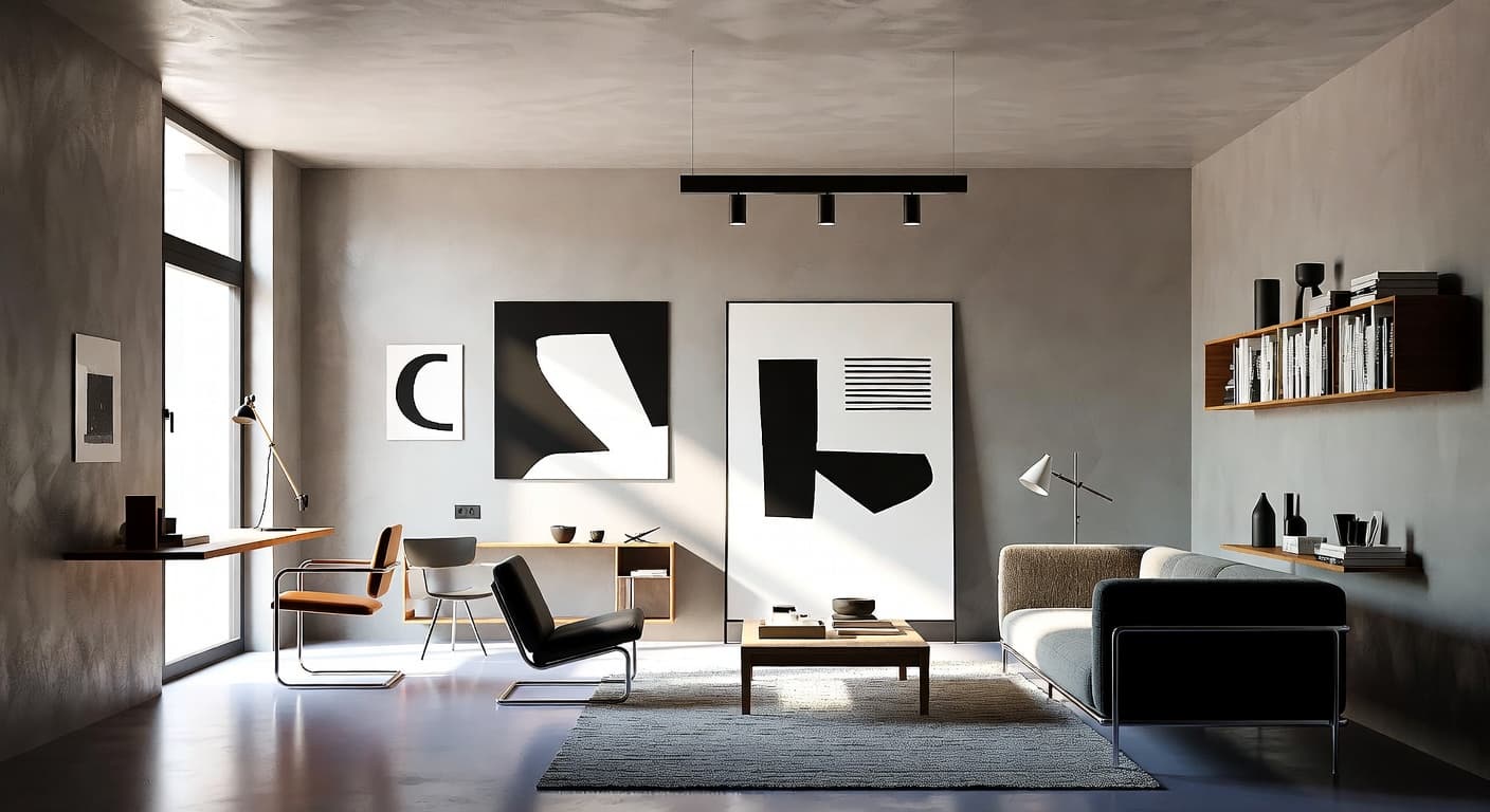 Bauhaus teen room / den interior design - featuring bauhaus style furniture, decor, colors, and layout ideas for your teen room / den