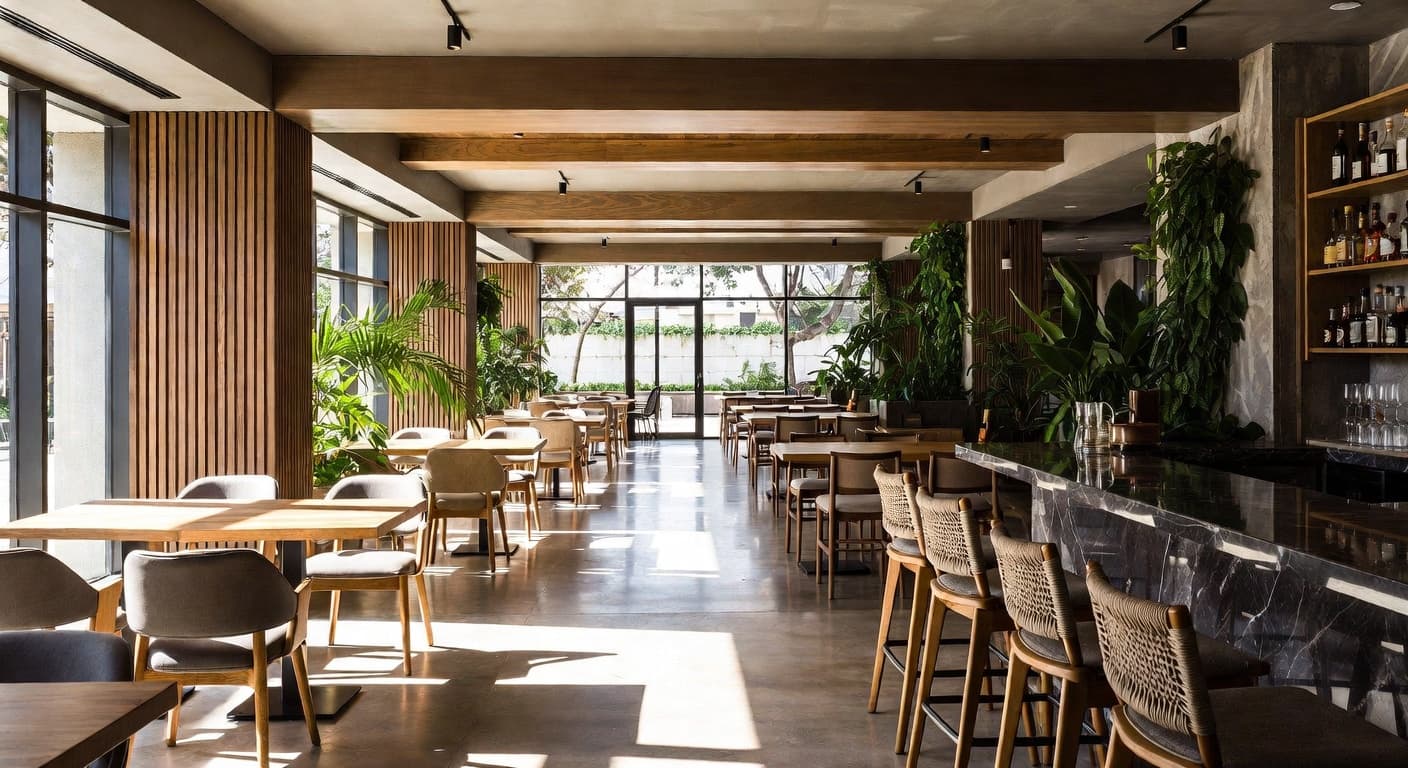 Biophilic bar room interior design - featuring biophilic style furniture, decor, colors, and layout ideas for your bar room