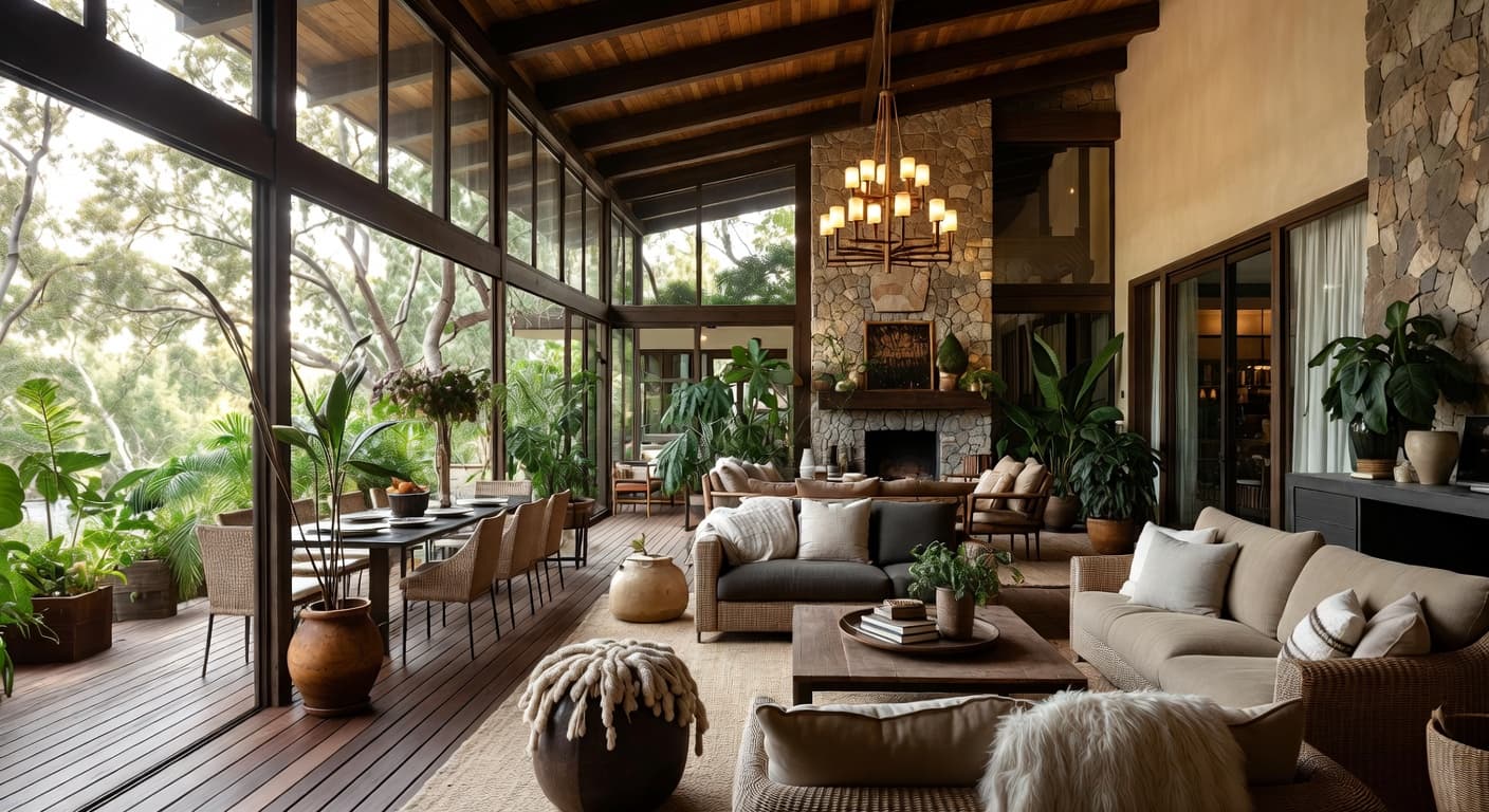 Biophilic outdoor space interior design - featuring biophilic style furniture, decor, colors, and layout ideas for your outdoor space