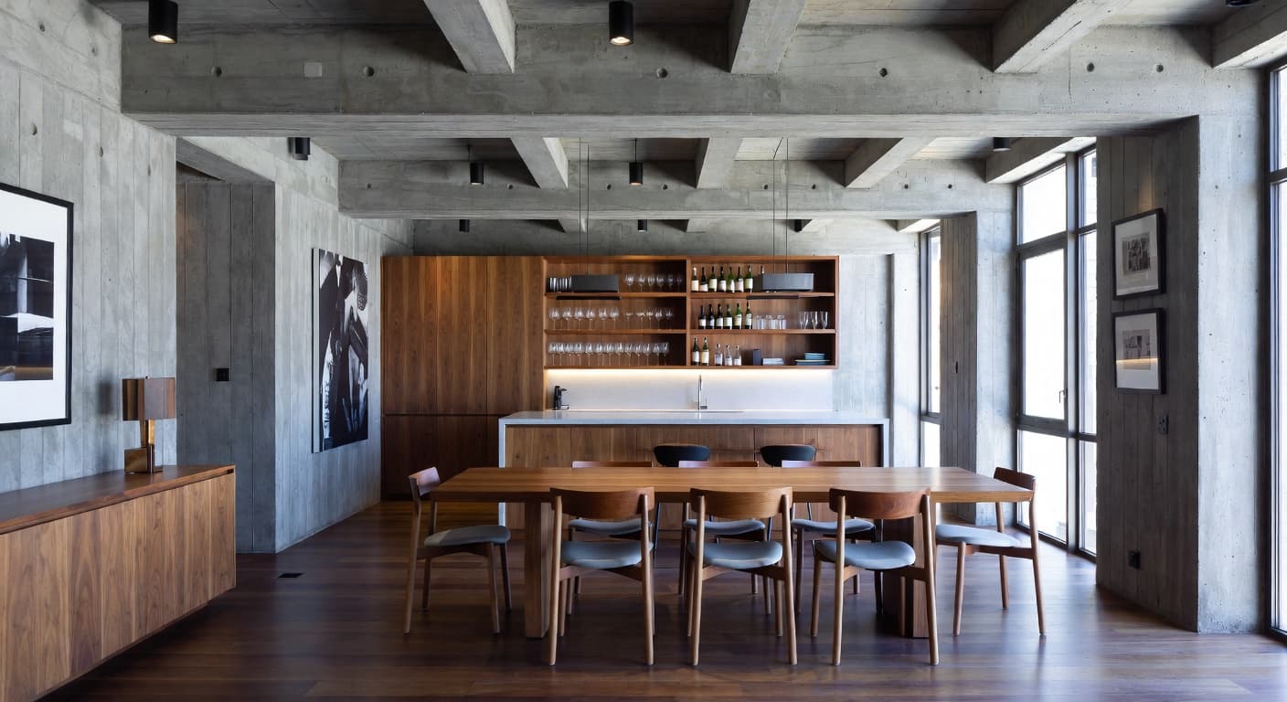 Brutalist butler's pantry interior design - featuring brutalist style furniture, decor, colors, and layout ideas for your butler's pantry