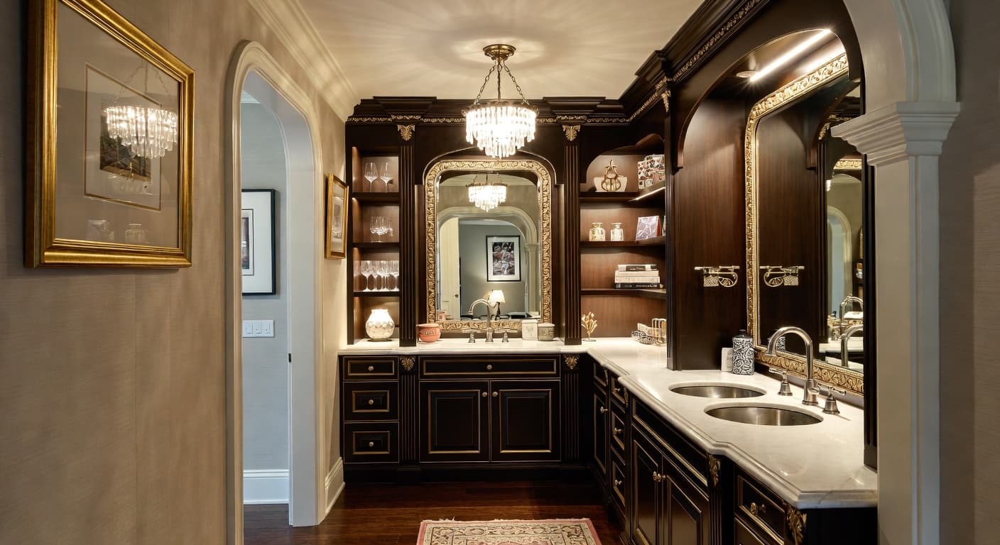 Byzantine butler's pantry interior design - featuring byzantine style furniture, decor, colors, and layout ideas for your butler's pantry