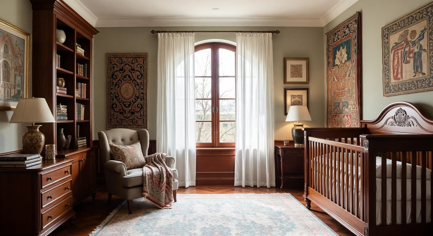 Byzantine nursery interior design - featuring byzantine style furniture, decor, colors, and layout ideas for your nursery