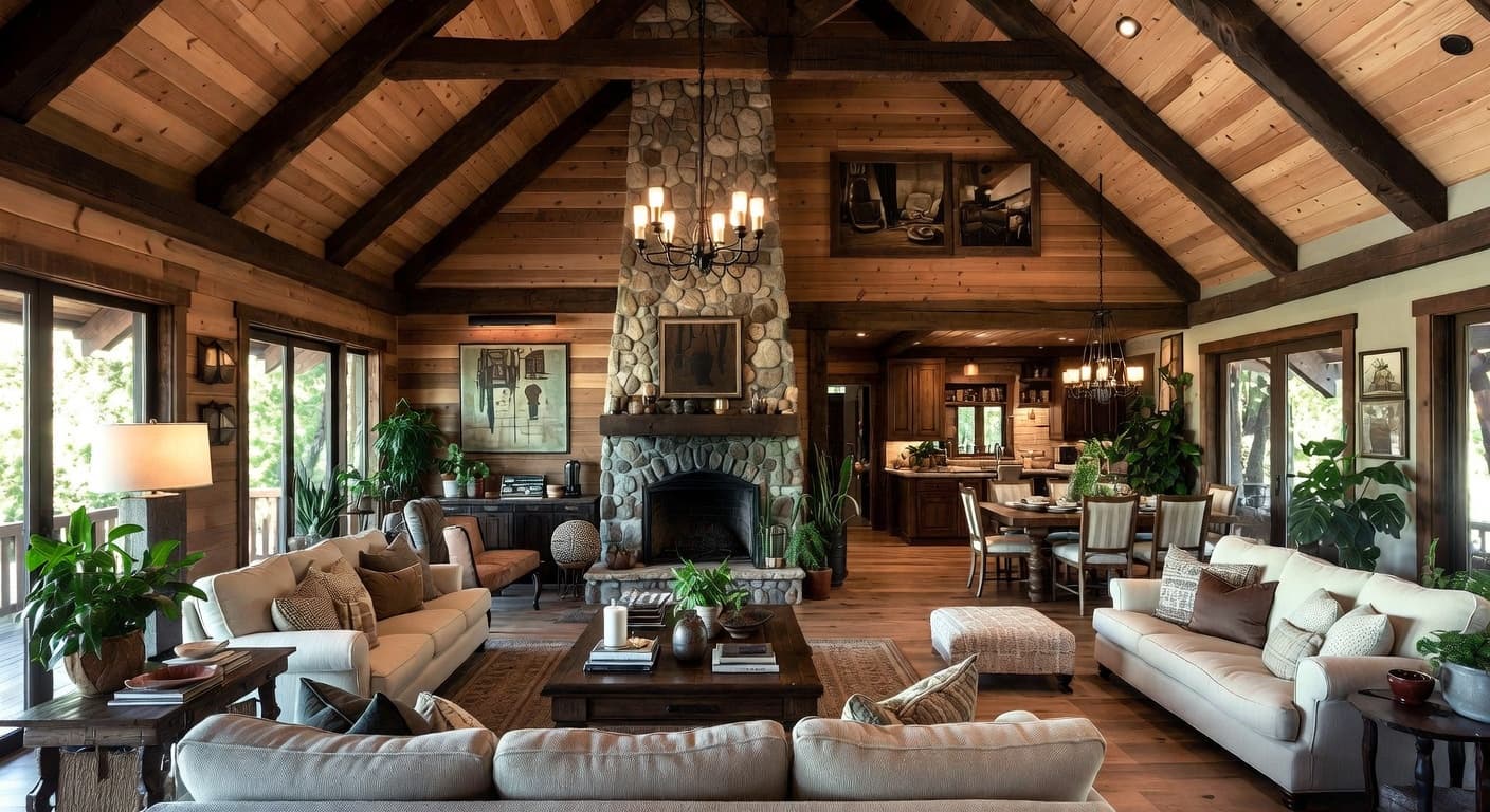 Cabin outdoor space interior design - featuring cabin style furniture, decor, colors, and layout ideas for your outdoor space