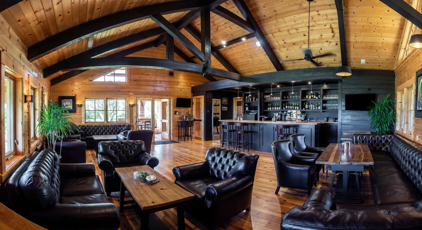 Cabin smoking room / cigar lounge interior design - featuring cabin style furniture, decor, colors, and layout ideas for your smoking room / cigar lounge