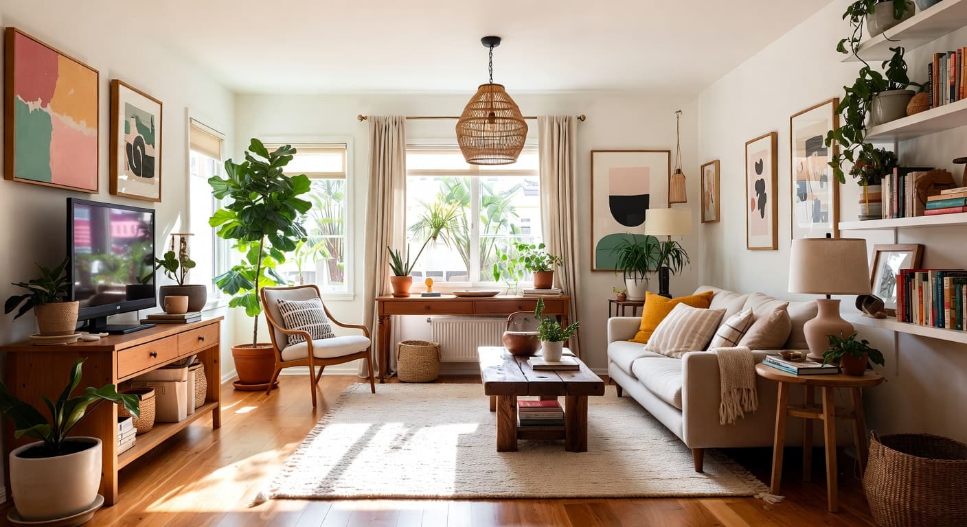 Californian Bohemian pet room interior design - featuring californian bohemian style furniture, decor, colors, and layout ideas for your pet room