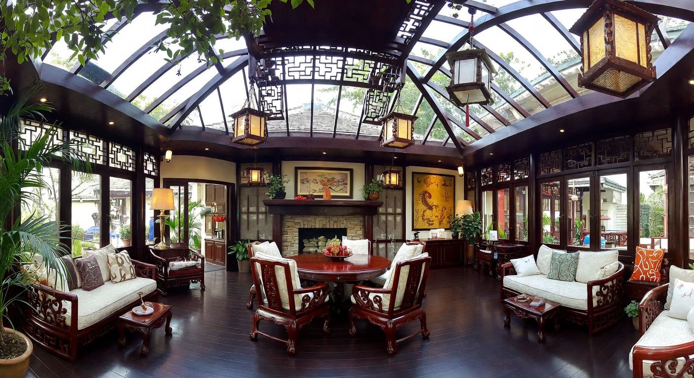 Chinese greenhouse interior design - featuring chinese style furniture, decor, colors, and layout ideas for your greenhouse