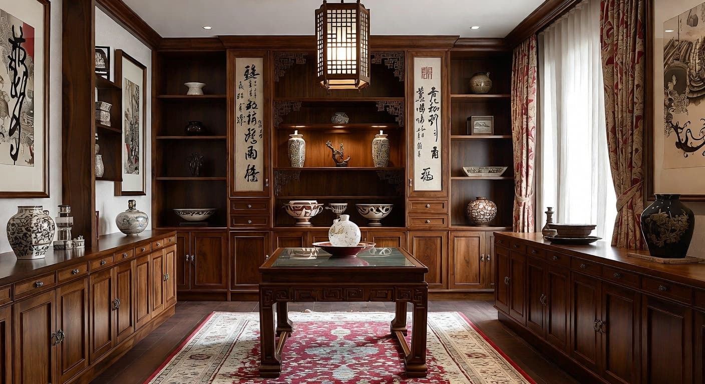 Chinese storage room interior design - featuring chinese style furniture, decor, colors, and layout ideas for your storage room