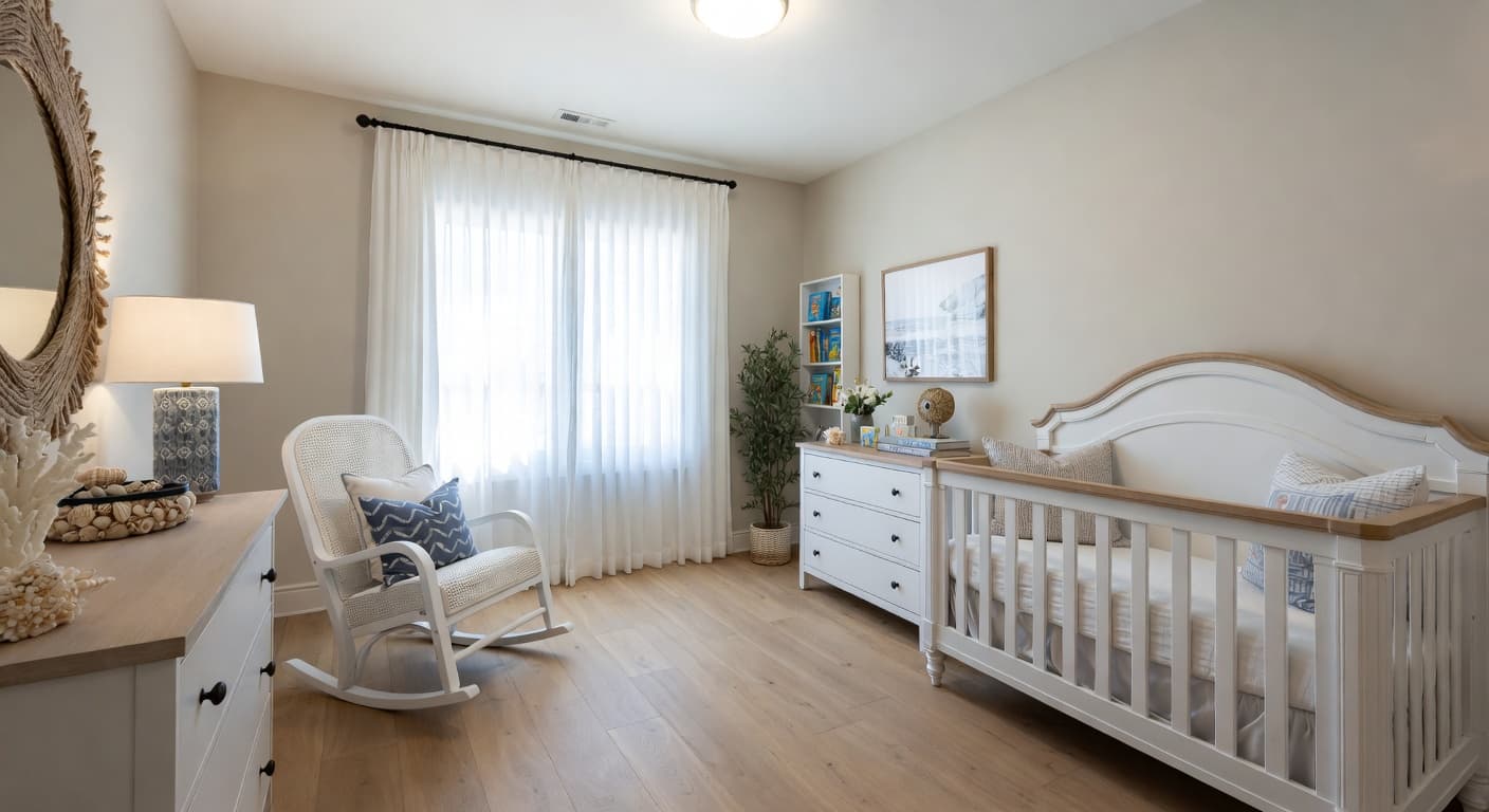 Coastal Grandmother nursery interior design - featuring coastal grandmother style furniture, decor, colors, and layout ideas for your nursery