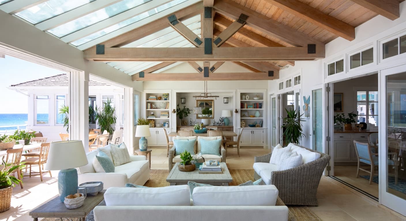 Coastal Grandmother outdoor space interior design - featuring coastal grandmother style furniture, decor, colors, and layout ideas for your outdoor space