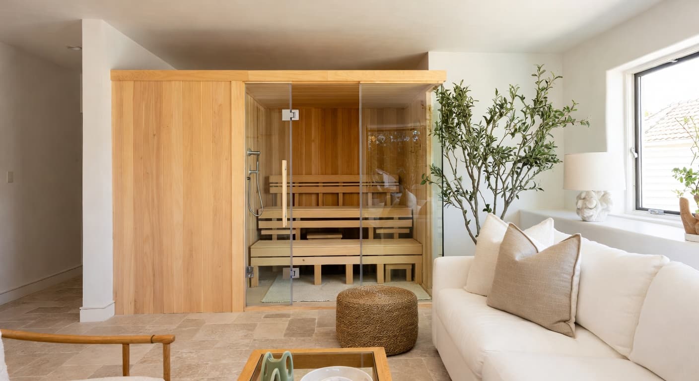 Coastal Grandmother sauna / spa room interior design - featuring coastal grandmother style furniture, decor, colors, and layout ideas for your sauna / spa room