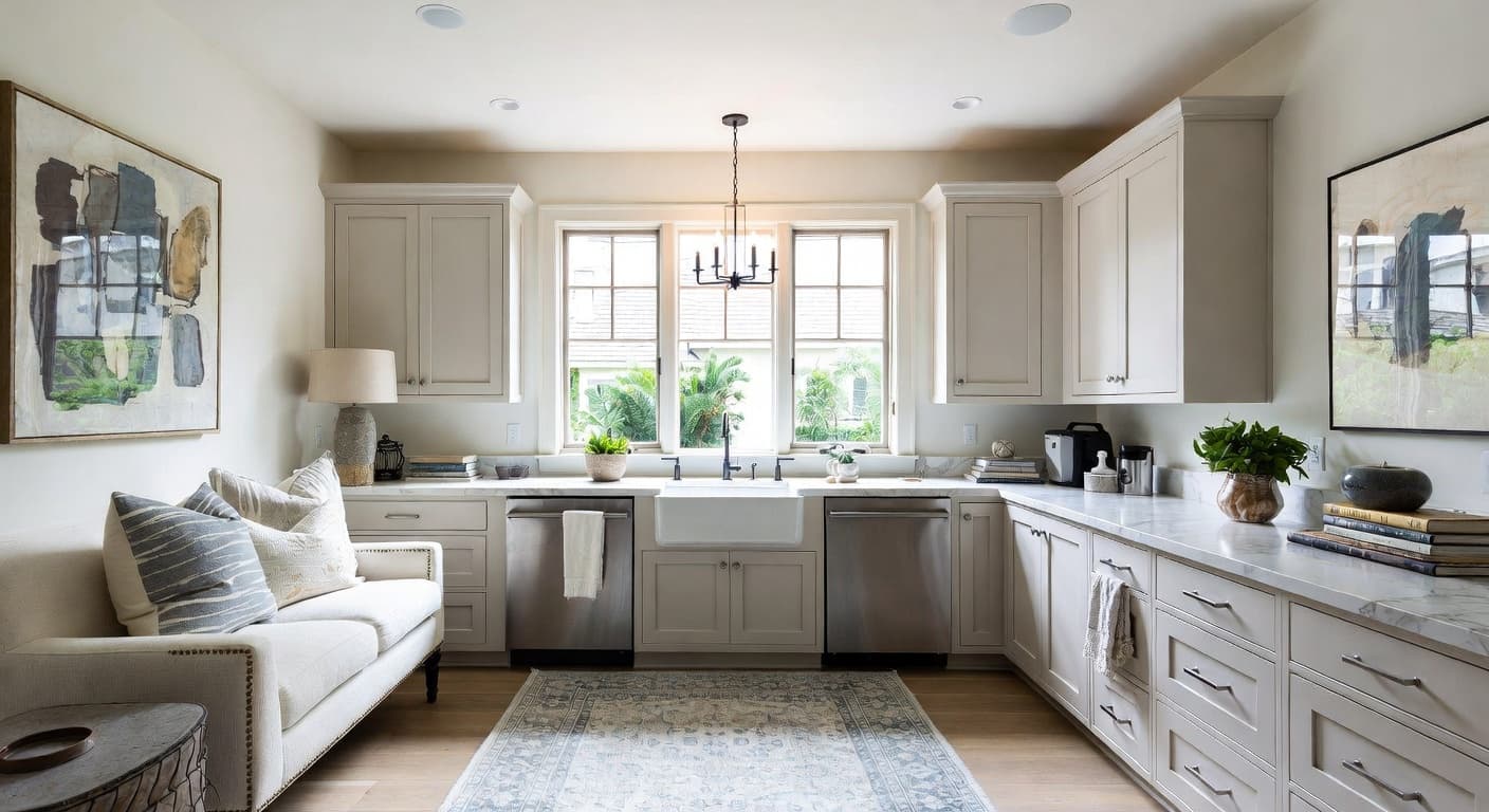 Coastal Grandmother utility room interior design - featuring coastal grandmother style furniture, decor, colors, and layout ideas for your utility room