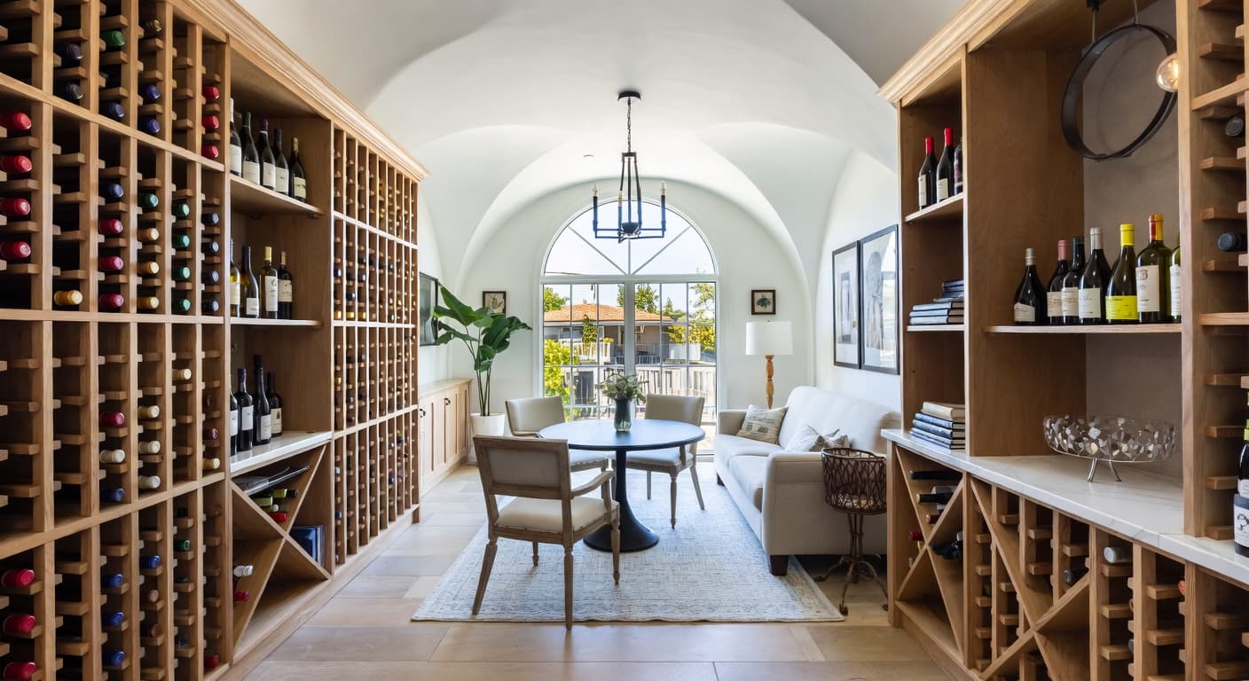 Coastal Grandmother wine cellar interior design - featuring coastal grandmother style furniture, decor, colors, and layout ideas for your wine cellar