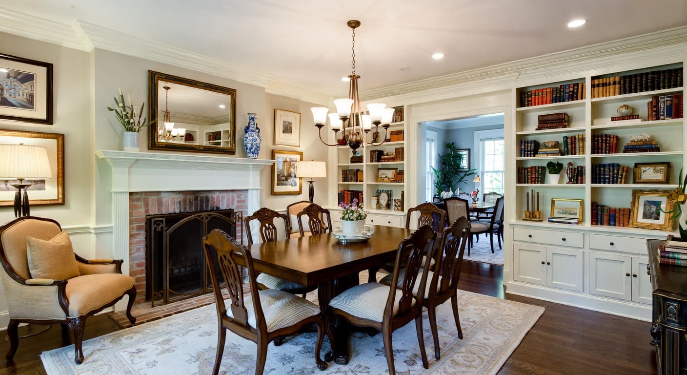 Colonial game room interior design - featuring colonial style furniture, decor, colors, and layout ideas for your game room