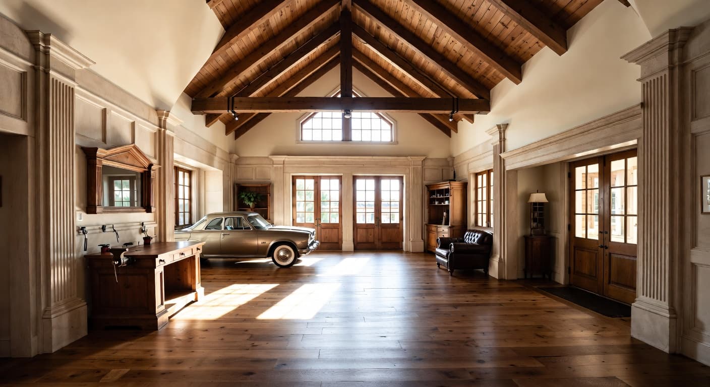 Colonial garage interior interior design - featuring colonial style furniture, decor, colors, and layout ideas for your garage interior