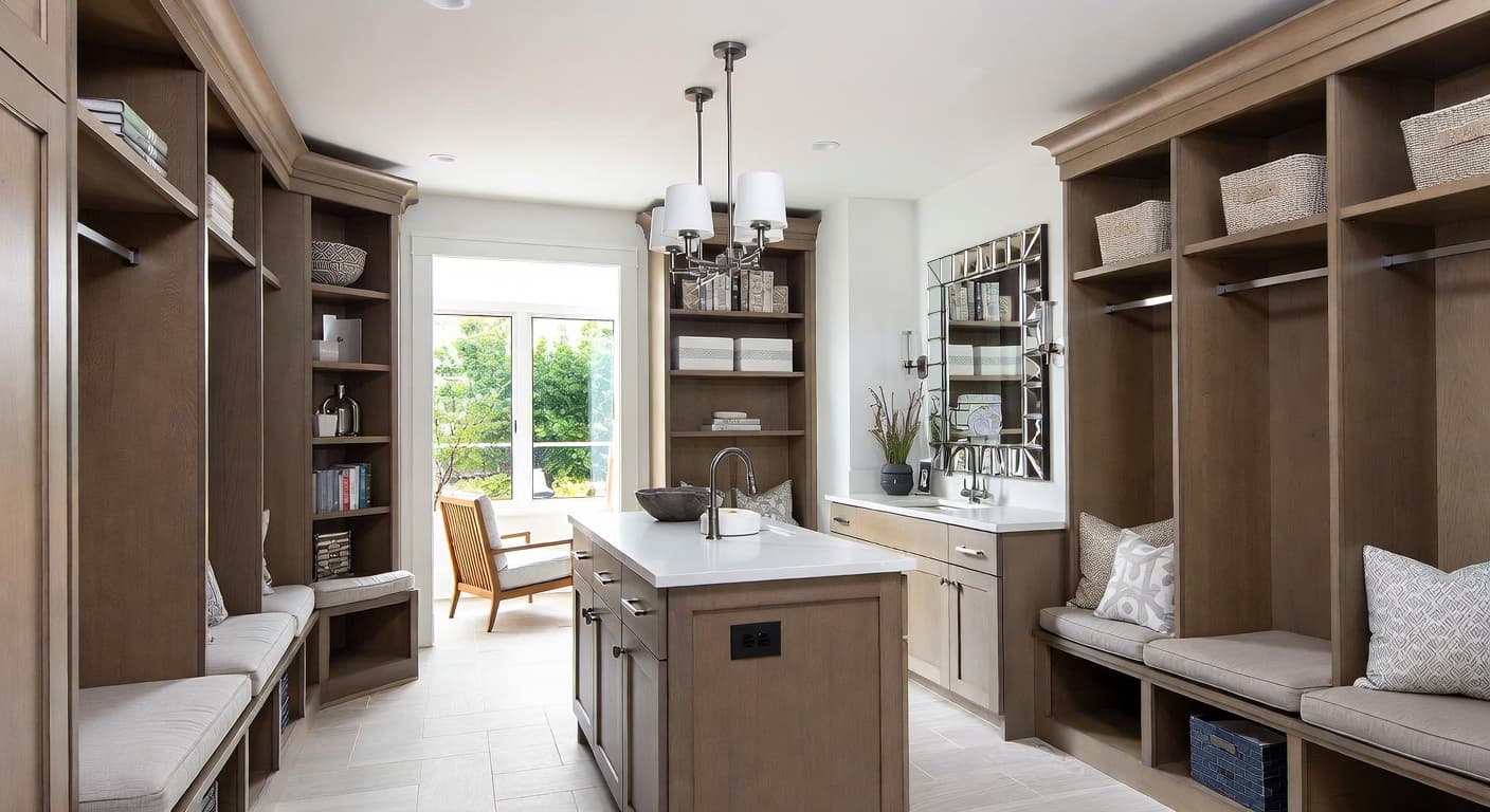 Contemporary mudroom interior design - featuring contemporary style furniture, decor, colors, and layout ideas for your mudroom