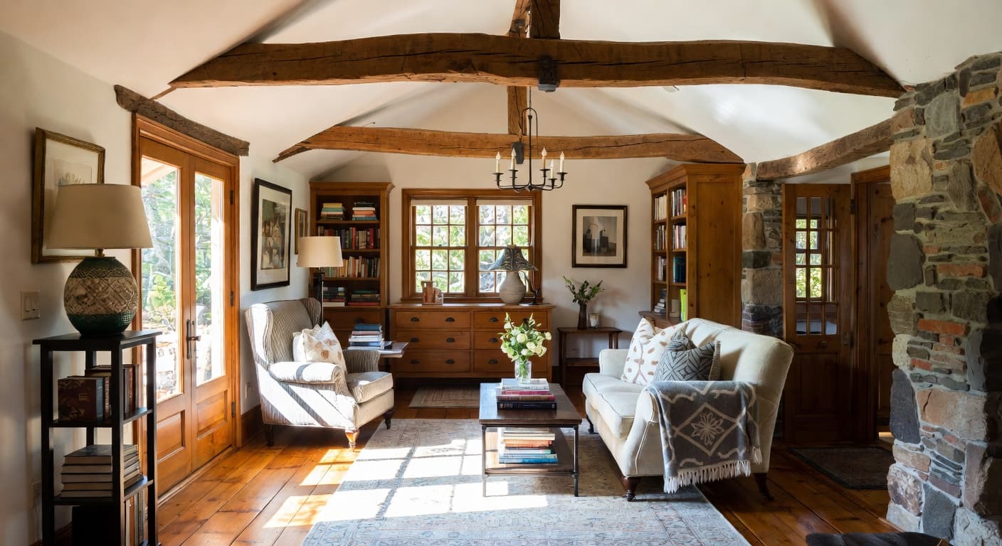 Cottage reading nook interior design - featuring cottage style furniture, decor, colors, and layout ideas for your reading nook