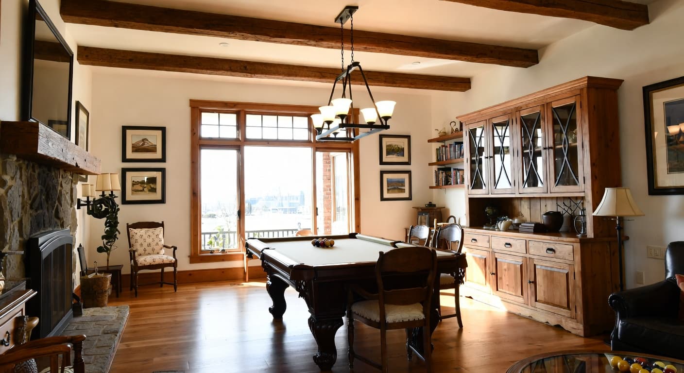 Cottagecore billiards room interior design - featuring cottagecore style furniture, decor, colors, and layout ideas for your billiards room