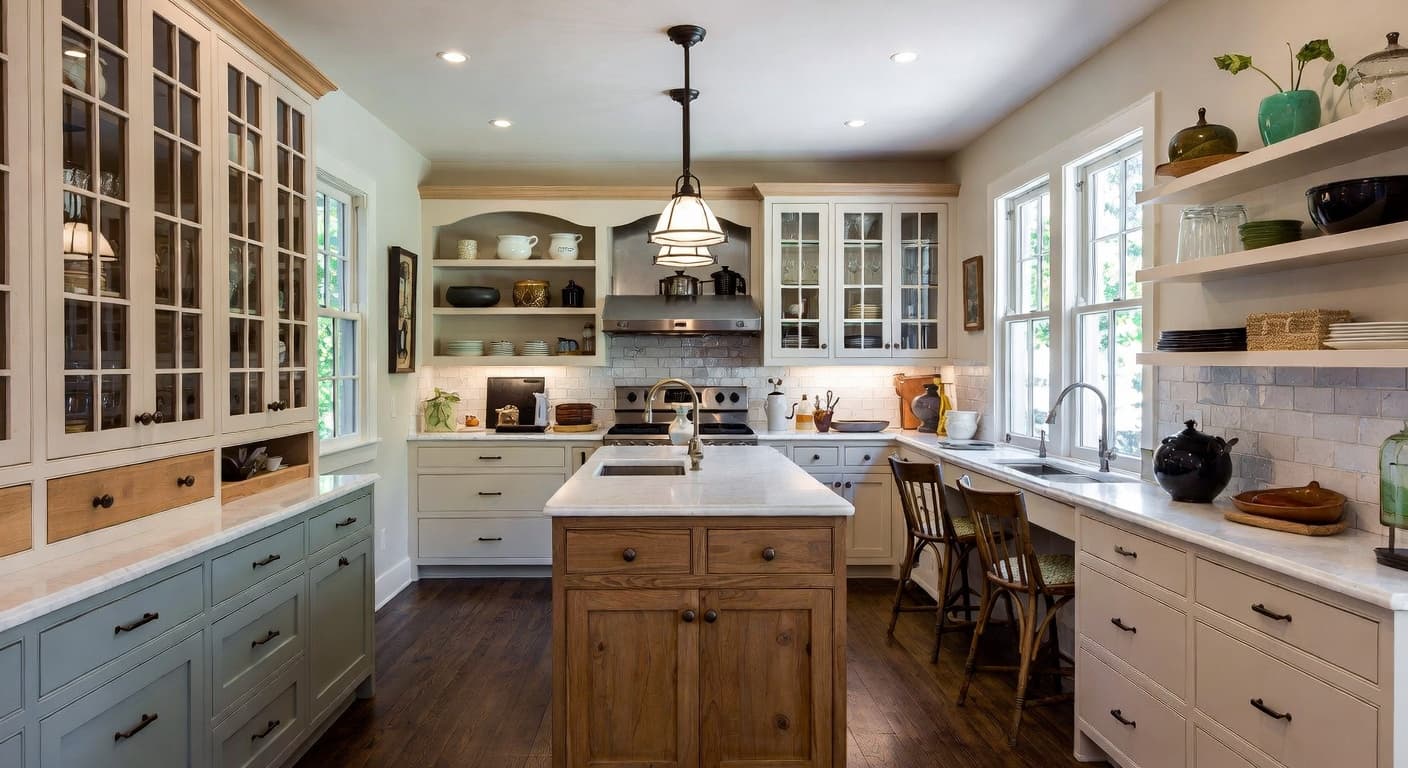 Cottagecore butler's pantry interior design - featuring cottagecore style furniture, decor, colors, and layout ideas for your butler's pantry