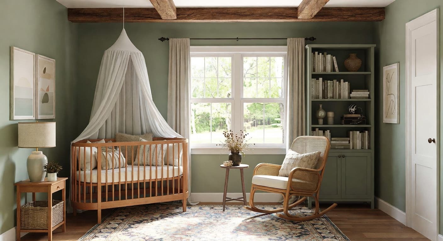 Cottagecore nursery interior design - featuring cottagecore style furniture, decor, colors, and layout ideas for your nursery