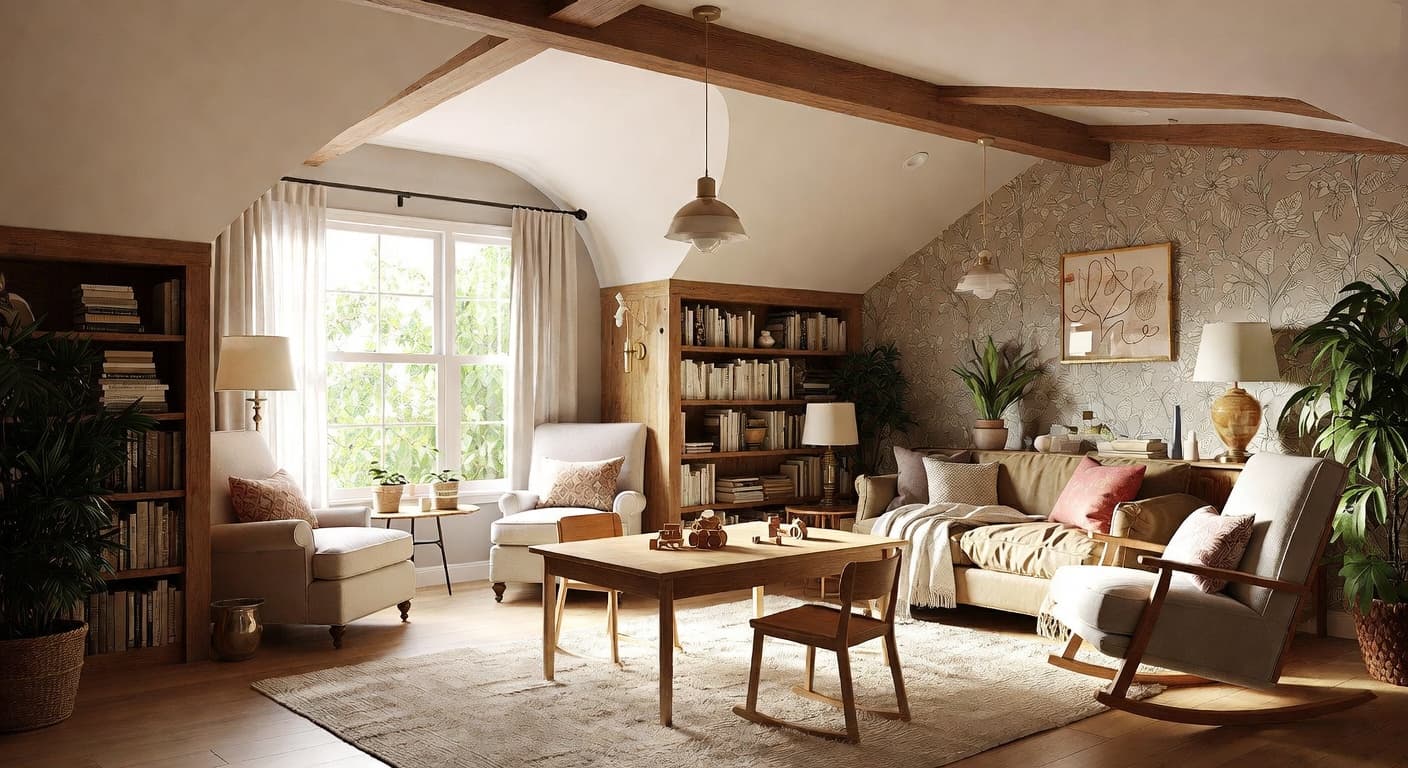 Cottagecore playroom interior design - featuring cottagecore style furniture, decor, colors, and layout ideas for your playroom