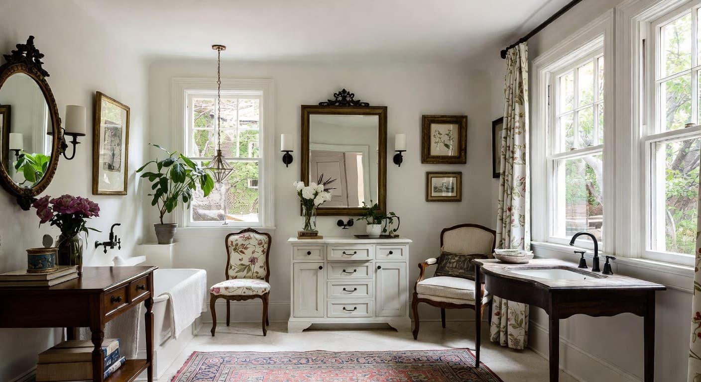 Cottagecore powder room interior design - featuring cottagecore style furniture, decor, colors, and layout ideas for your powder room