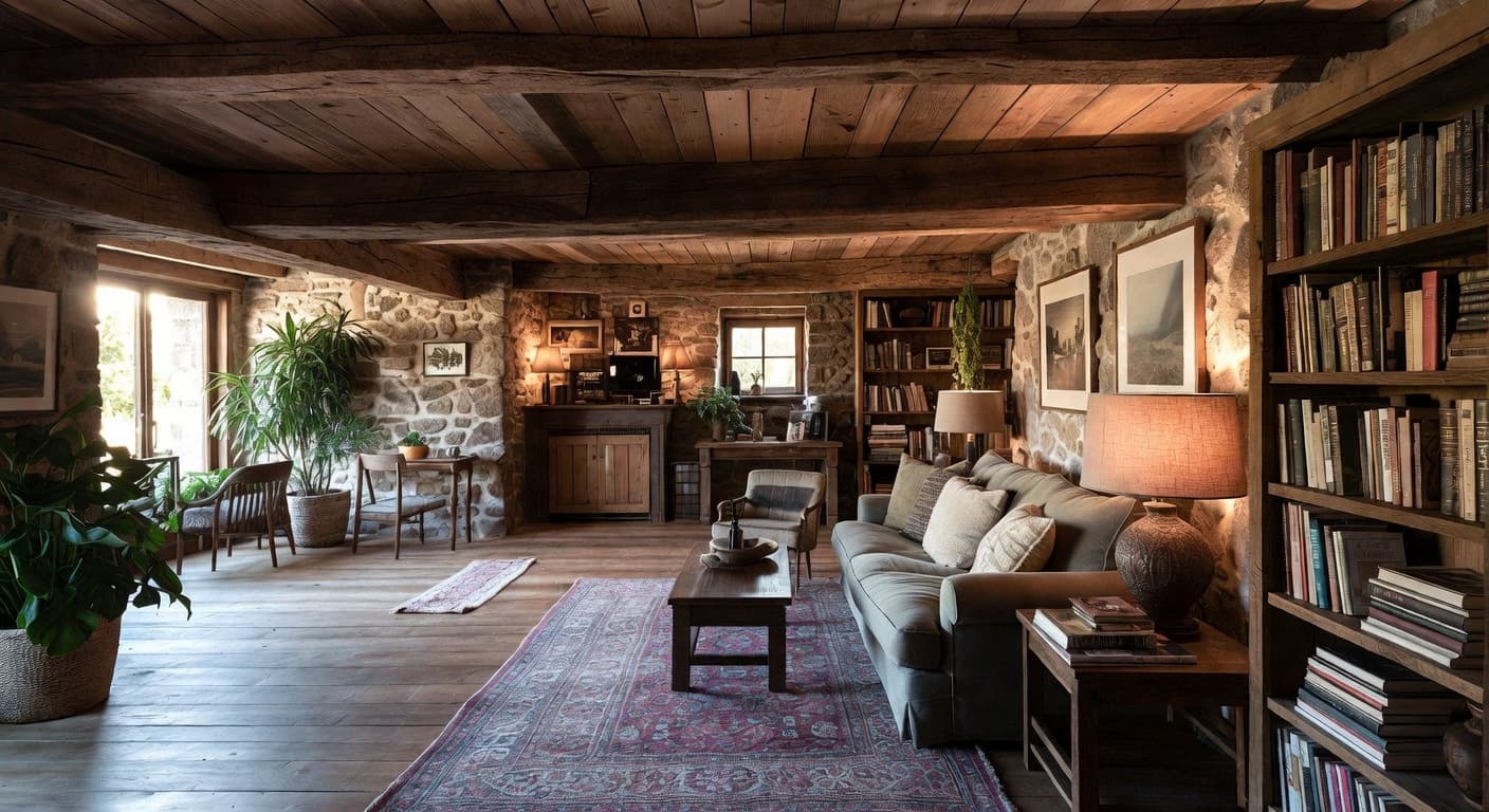 Country basement interior design - featuring country style furniture, decor, colors, and layout ideas for your basement