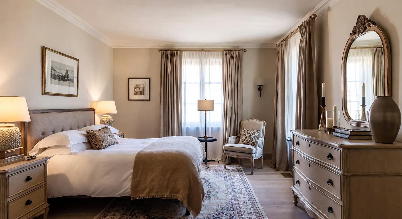 Country guest room interior design - featuring country style furniture, decor, colors, and layout ideas for your guest room