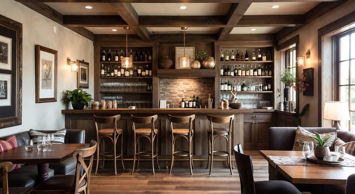 Craftsman bar room interior design - featuring craftsman style furniture, decor, colors, and layout ideas for your bar room