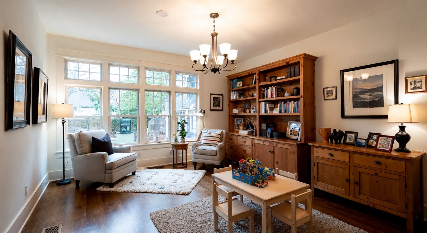 Craftsman playroom interior design - featuring craftsman style furniture, decor, colors, and layout ideas for your playroom