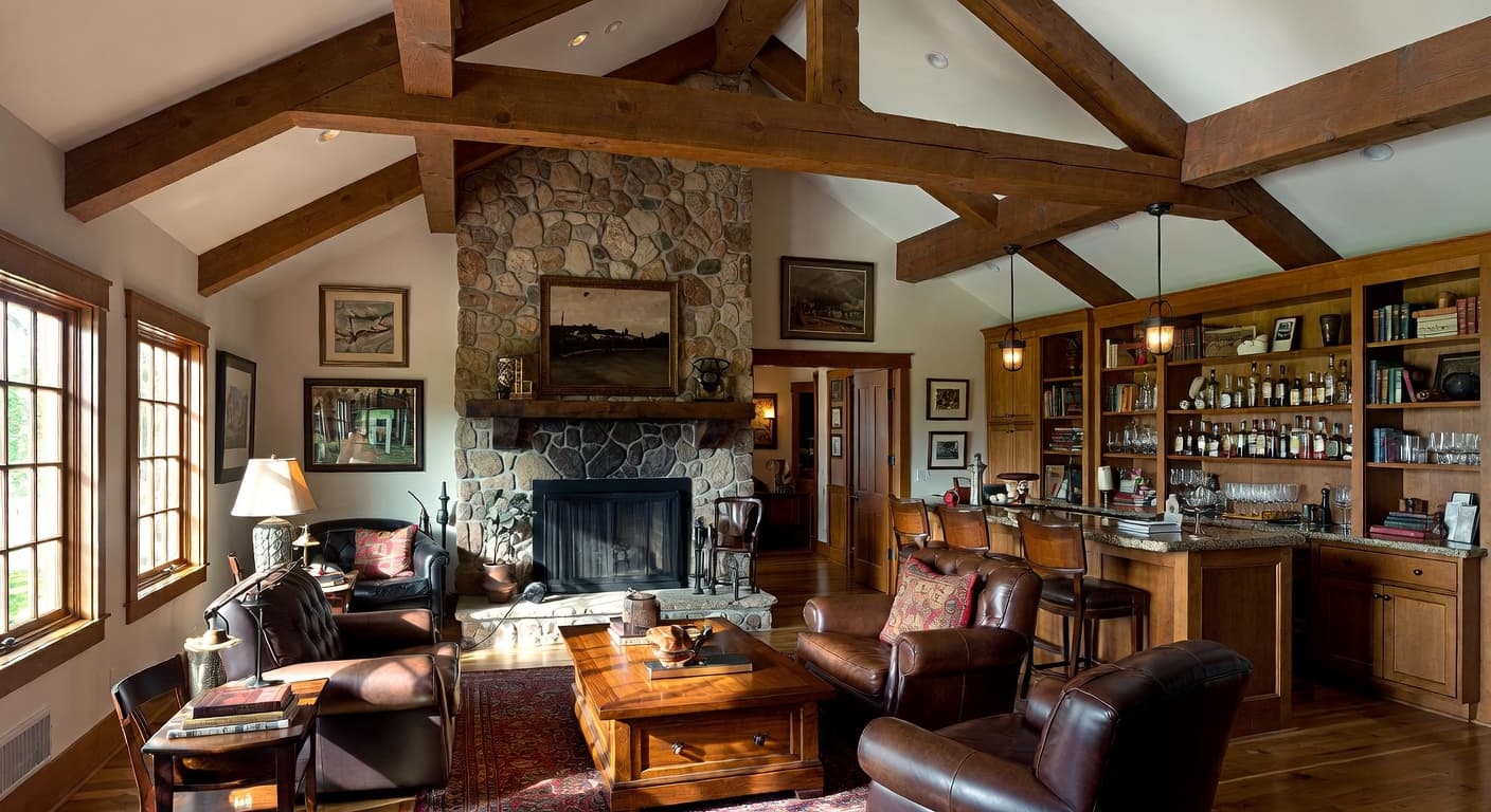 Craftsman smoking room / cigar lounge interior design - featuring craftsman style furniture, decor, colors, and layout ideas for your smoking room / cigar lounge