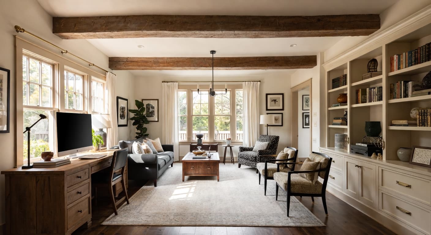 Craftsman teen room / den interior design - featuring craftsman style furniture, decor, colors, and layout ideas for your teen room / den