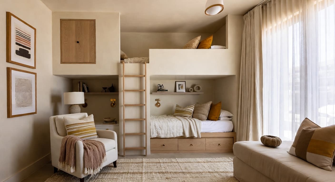 Desert Modern kids room interior design - featuring desert modern style furniture, decor, colors, and layout ideas for your kids room