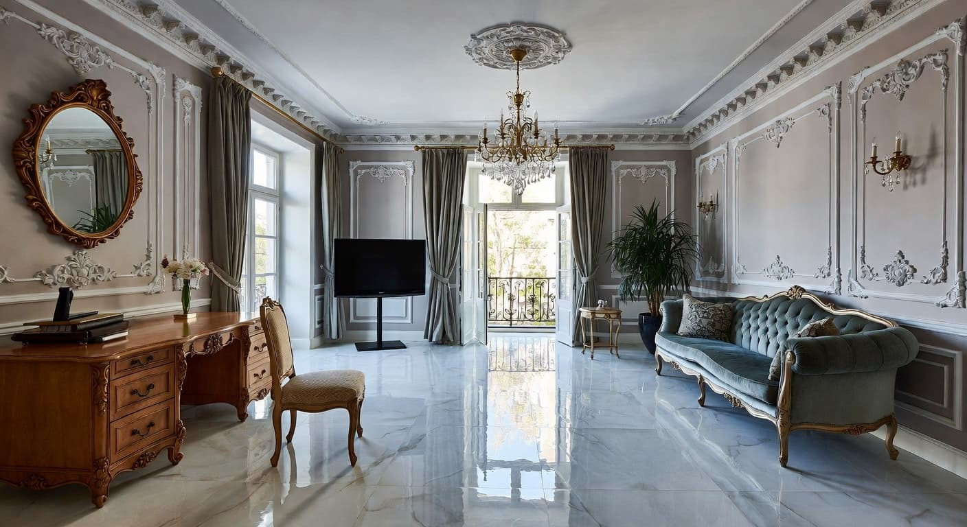 Digital Baroque multi-purpose room interior design - featuring digital baroque style furniture, decor, colors, and layout ideas for your multi-purpose room