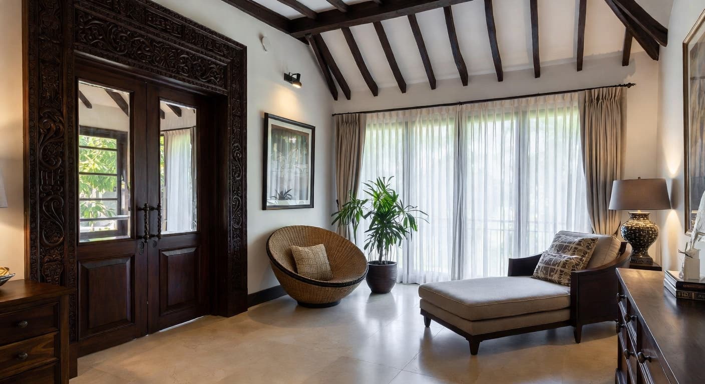 Dutch Colonial meditation space interior design - featuring dutch colonial style furniture, decor, colors, and layout ideas for your meditation space