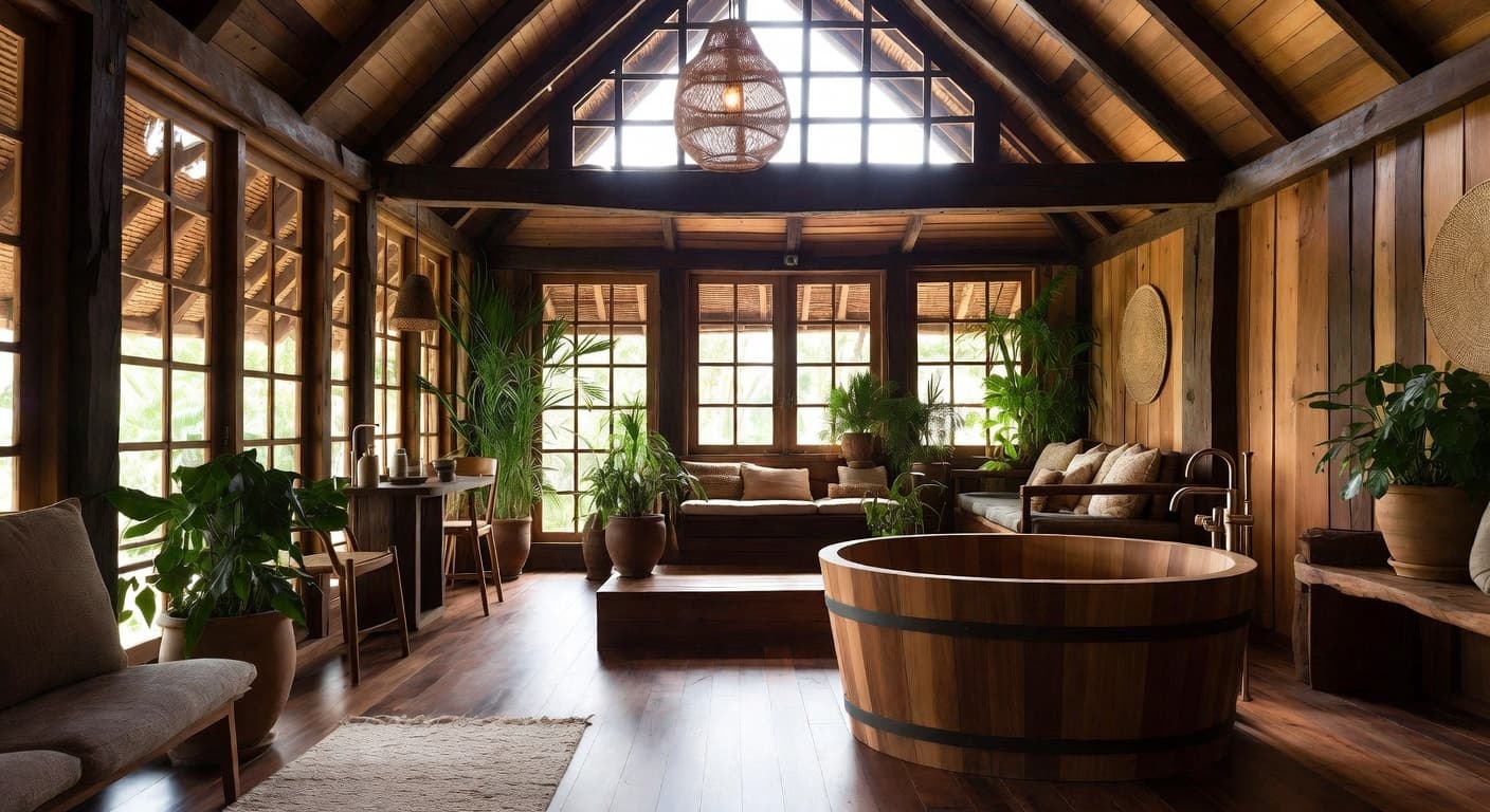 Dutch Colonial sauna / spa room interior design - featuring dutch colonial style furniture, decor, colors, and layout ideas for your sauna / spa room