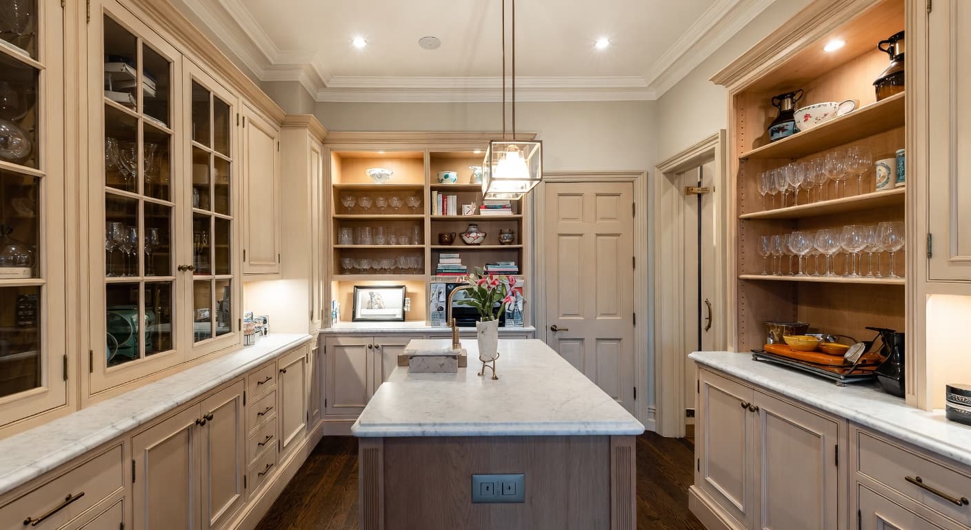 Edwardian butler's pantry interior design - featuring edwardian style furniture, decor, colors, and layout ideas for your butler's pantry