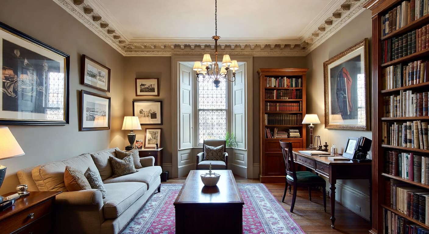 Edwardian teen room / den interior design - featuring edwardian style furniture, decor, colors, and layout ideas for your teen room / den