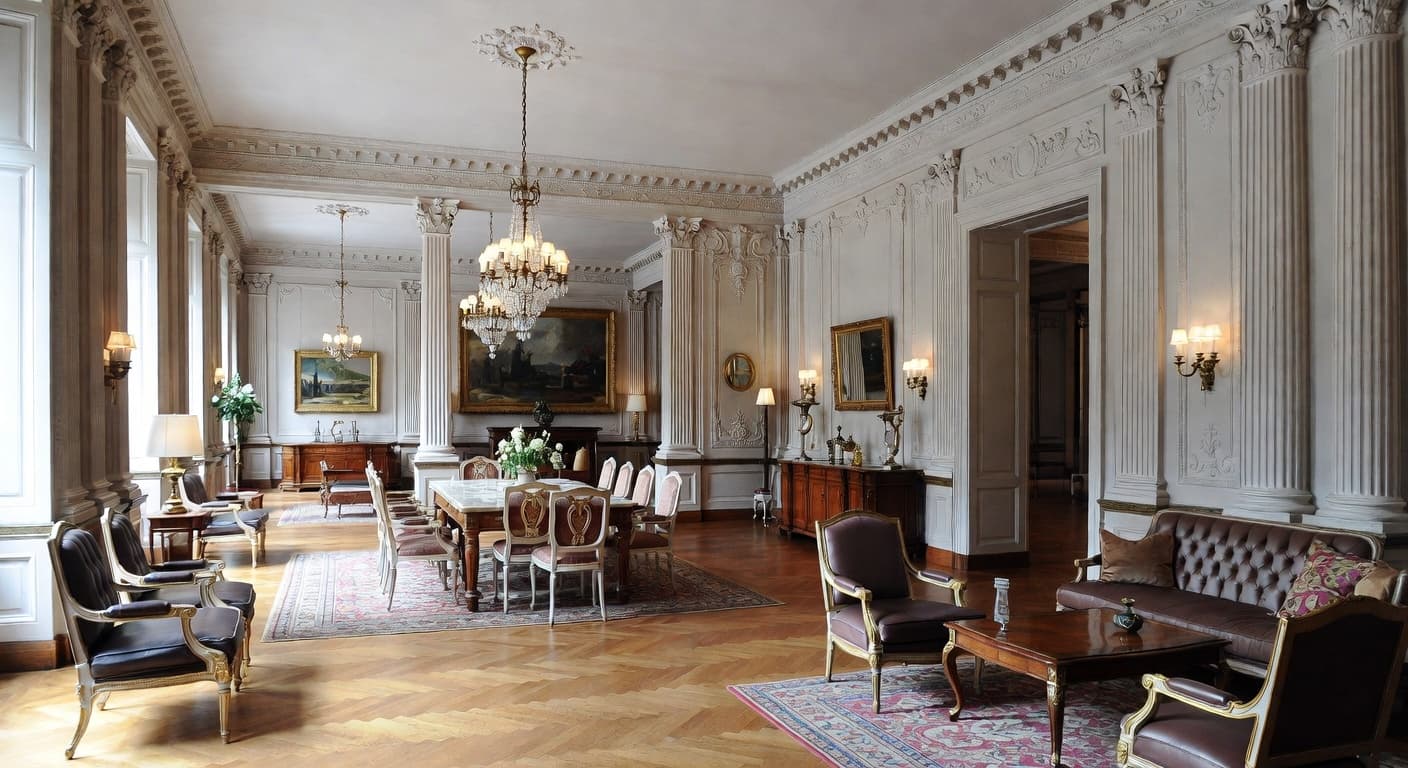 Empire multi-purpose room interior design - featuring empire style furniture, decor, colors, and layout ideas for your multi-purpose room