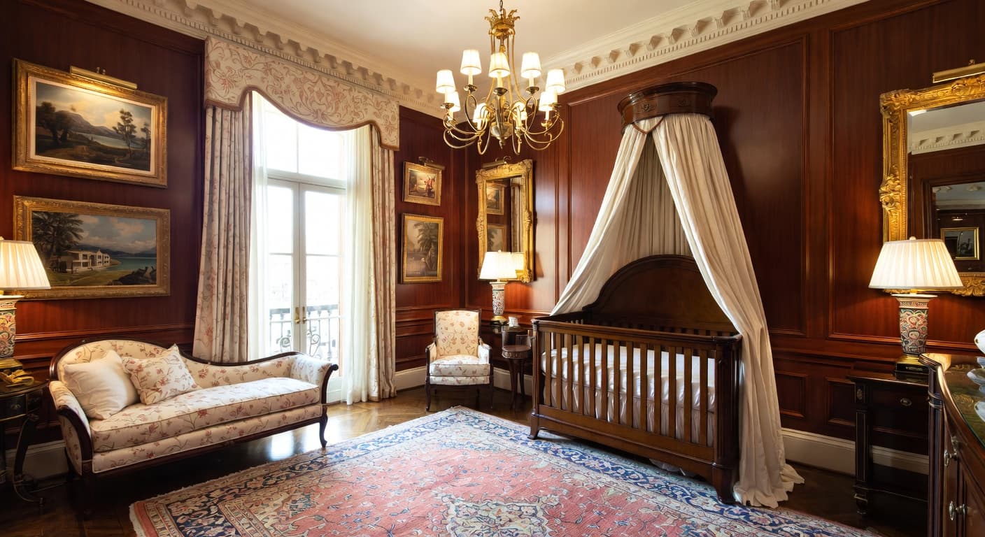 Empire nursery interior design - featuring empire style furniture, decor, colors, and layout ideas for your nursery