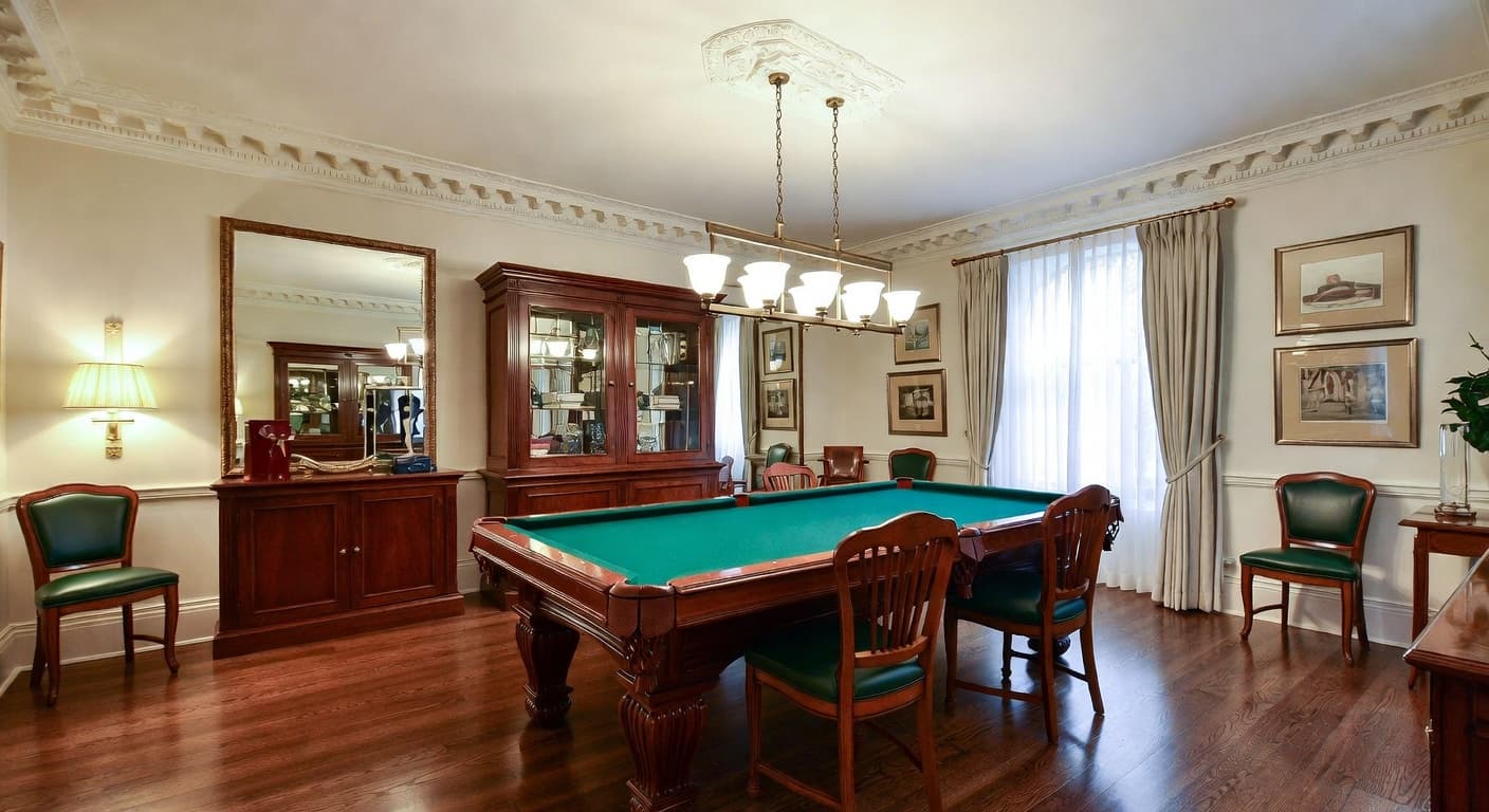Federal billiards room interior design - featuring federal style furniture, decor, colors, and layout ideas for your billiards room