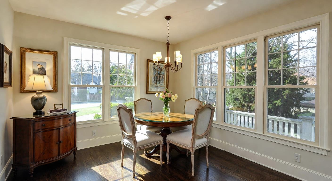 Federal breakfast nook interior design - featuring federal style furniture, decor, colors, and layout ideas for your breakfast nook