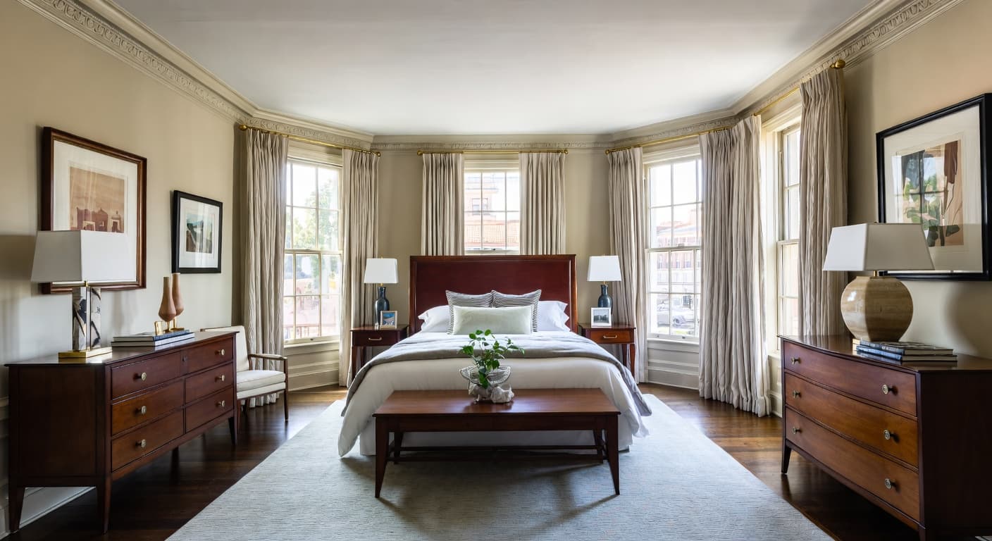 Federal guest room interior design - featuring federal style furniture, decor, colors, and layout ideas for your guest room